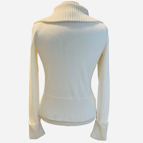 LOFT White Cable Knit Long Sleeve Large Collar Sweater size M - Picture 5 of 12